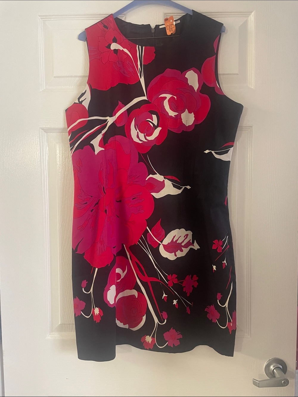 Tahari Black Dress with Pink and White Floral Print